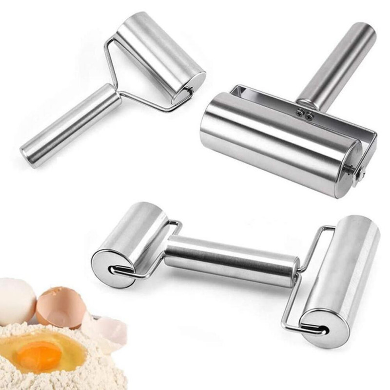 Stainless Steel Roller Rolling Pin w/ Handle for Pastry Pizza FAST SHIP gallery