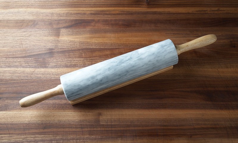 Polished Marble Rolling Pin with Wooden Cradle, 10-Inch Barrel, White gallery