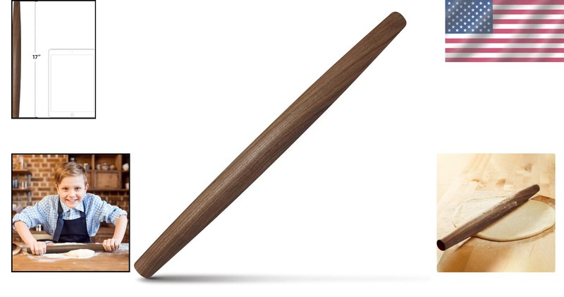 Elegant 17-Inch Walnut French Rolling Pin - Tapered Design for Effortless Baking gallery