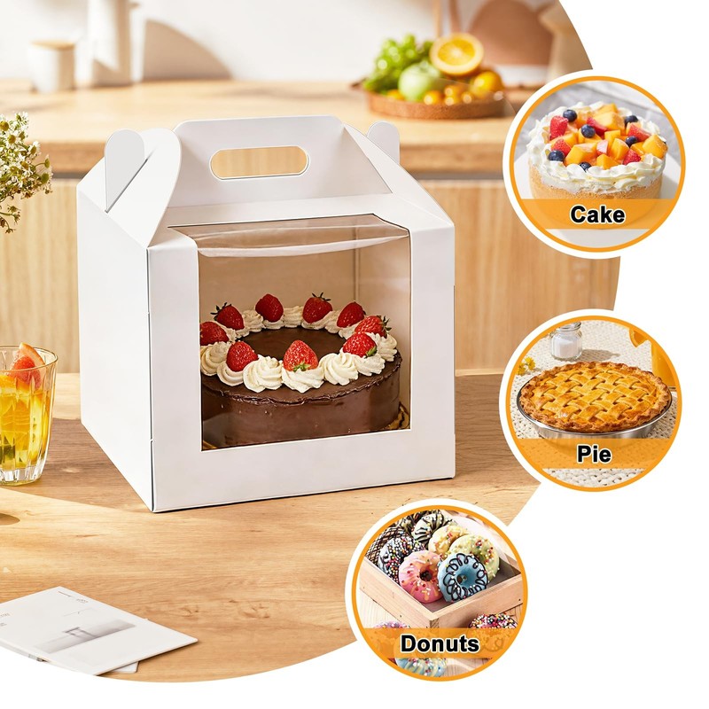 10 Pcs Cake Boxes 10 Inch with Handle, 10x10x8 Inches Tall Cake Box with Wind... gallery
