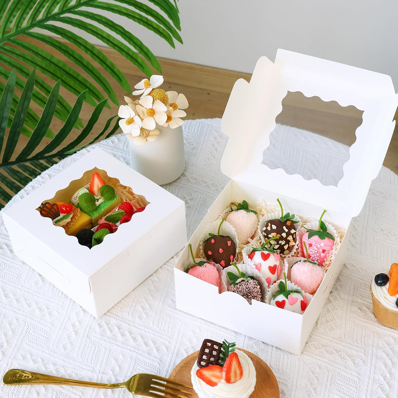 80Pcs 6X6X3 Inches Bakery Boxes, Cookie Boxes with Window, Small Treat Container gallery