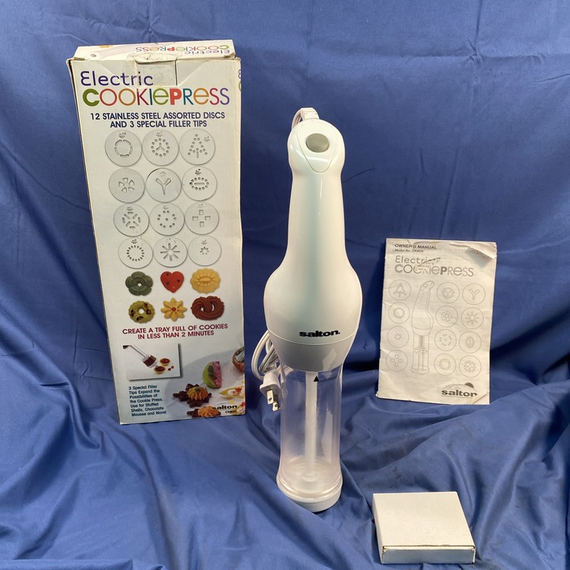 Salton Electric Cookie Press & Food Decorator 12 Discs 3 Tips Booklet Box WORKS!