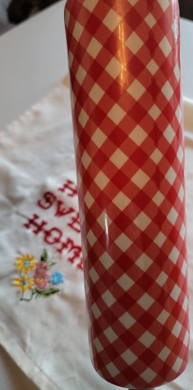 RARE Pioneer Woman Charming Check Red White Checked Gingham Rolling Pin gallery