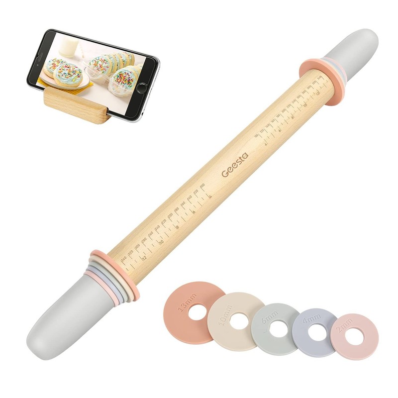 Adjustable Rolling Pin with 5 Thickness Rings – Precision Dough Roller for Bakin
