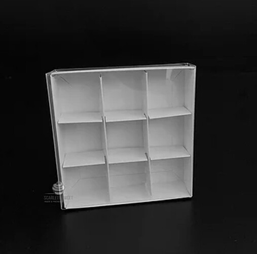 10 WHITE CHOCOLATE COOKIE 9 Bay Cavity Part Pieces BOX 12x12x3 CLEAR SLIDE LID