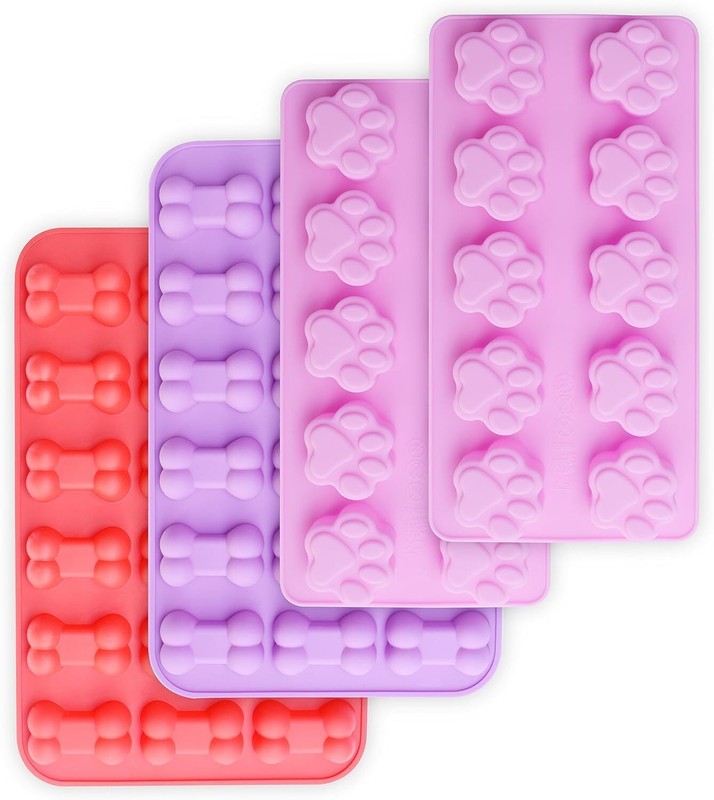 4 Pcs Silicone Molds Puppy Dog Paw and Bone Treat Molds for Dog Treats Candy