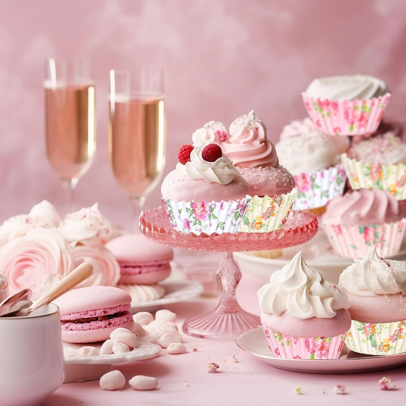 JarThenaAMCS 600Pcs Spring Mini Floral Cupcake Liners Pink Watercolor Flower ... gallery