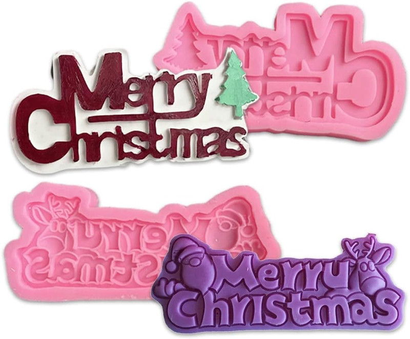 Christmas theme 2Pcs Merry Christmas Shaped Silicone Molds for DIY Cake Fondant