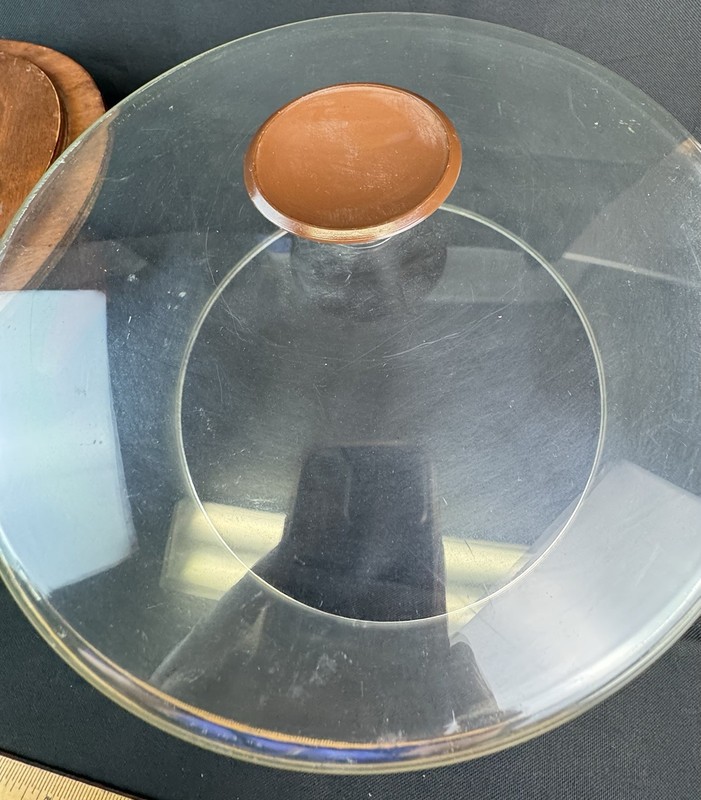 Vintage MCM Wooden Pedestal Cake Stand With clear Plastic Dome Cover gallery