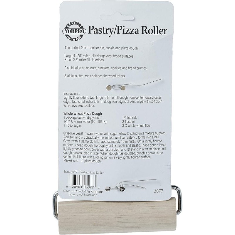 Beech Wood 2-in-1 Pastry Pizza Roller Dough Tool Baking Cookies Pies Crust New gallery