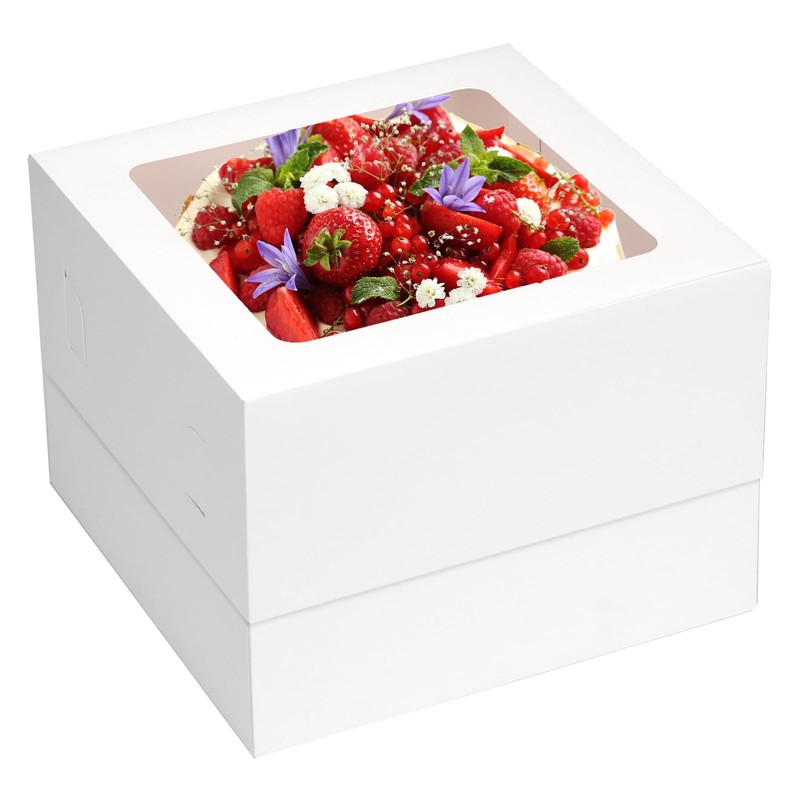 10 PCS White Bakery Cake Box Window Tall Dessert Cardboard 12x12x8 Inch
