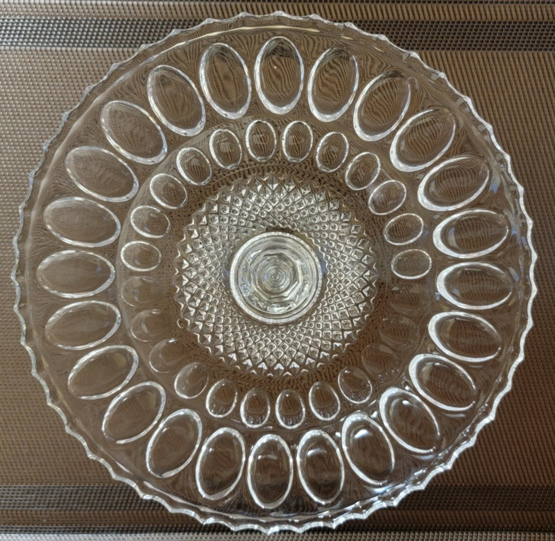 Vintage American Brilliant Crystal Saw Tooth Edge Cake Plate Pedestal 7.5" MCM gallery