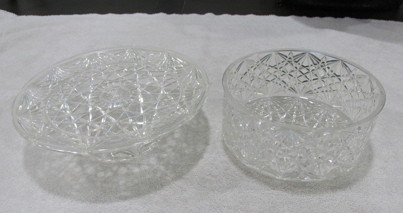 Vintage Crystal Cut Clear Lucite -Plastic Cake Stand-Keeper Or Salad Bowl