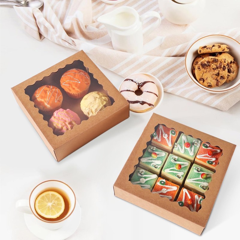 35 PCS Brown 9x9x2.5 Inch Bakery Boxes Window Cake Pastry Cookie Pie Carrier gallery