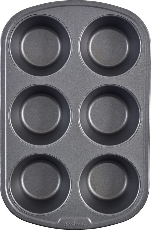 GoodCook Everyday Nonstick Steel Jumbo Texas Muffin Pan, 6-Cup (Jumbo), Gray