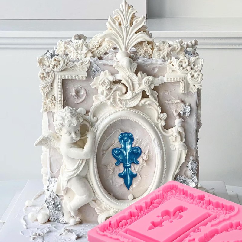 Baroque Mirror Frame Cake Decoration Fondant Molds,Vintage Crown Scroll Relie... gallery