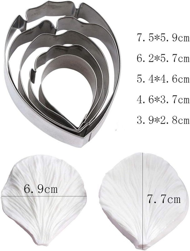 KALAIEN 5pcs Stainless Steel Peony Cutter 2pcs Fondant Silicone Set gallery