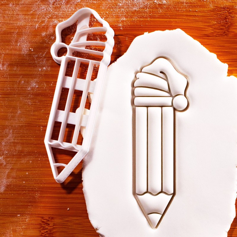 Pencil with Santa Hat Cookie Cutter – Christmas Teacher Gift Classroom Baking