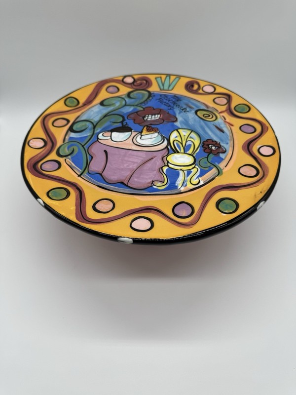 12″ Round Pedestal Cake Plate Colorful Kelly Jo Design For Cheesecake Factory