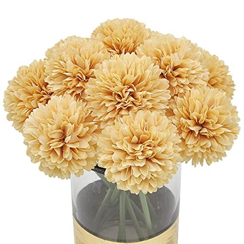 10Pcs Artificial Fake Flower Plants Silk Chrysanthemum Ball Hydrangea Beige gallery