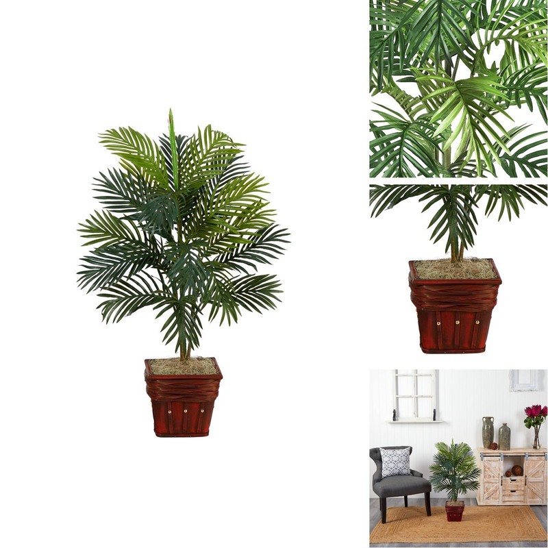 Nearly Natural Areca Palm Wicker Basket Silk Plant 6536