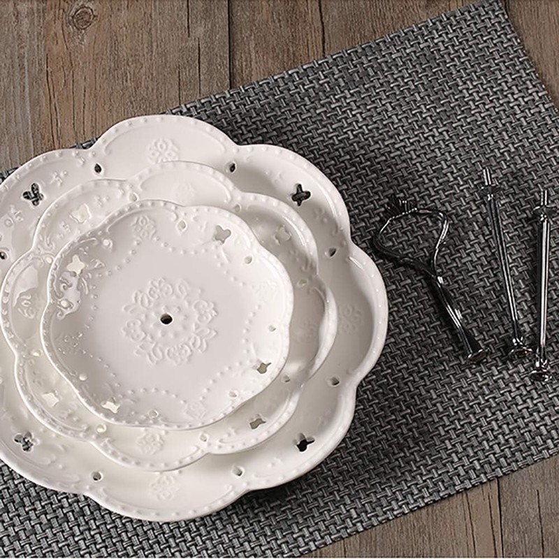 3-Tier Porcelain Cupcake Stand Serving Tray White Embossed Elegant Dessert Cake gallery