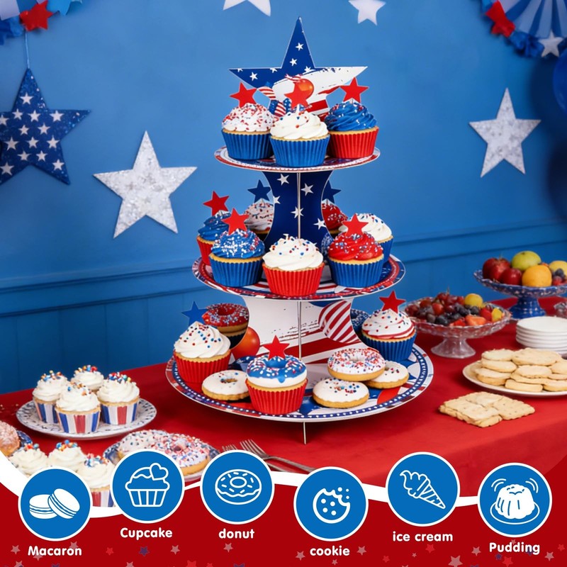Patriotic Cupcake Stand,3 Tier July 4th Party Decorations,Red and Blue Star T... gallery