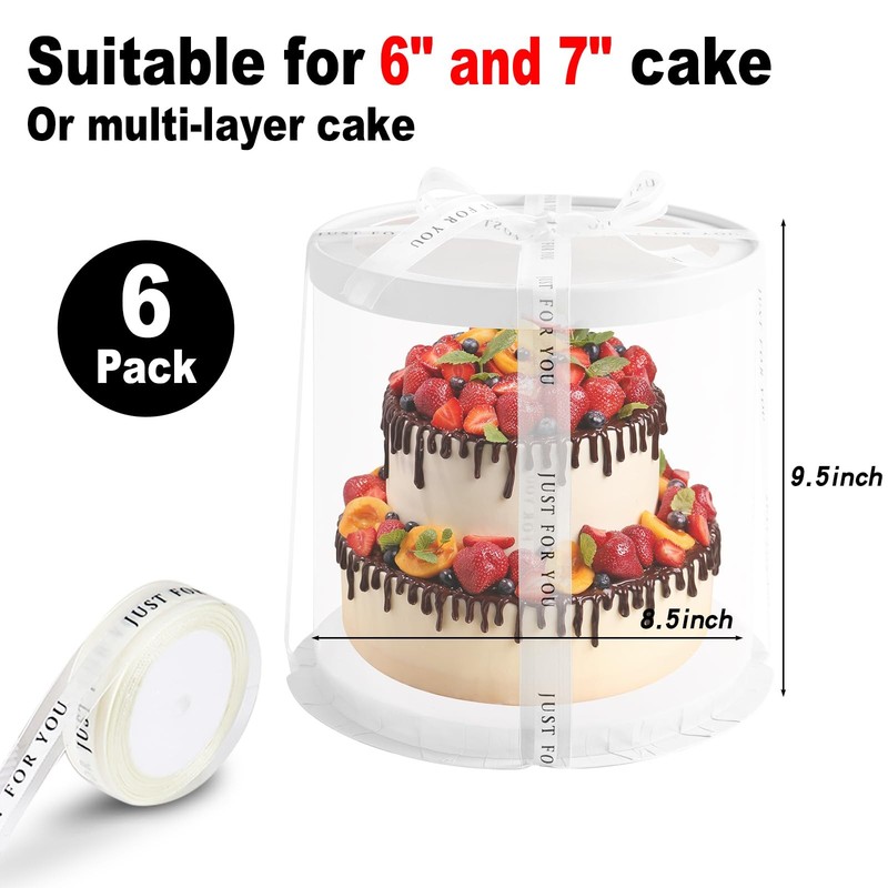 6Pcs 8.5 * 9.5inch Round clear cake boxes with Ribbon,Ideal for 7inch and 6in... gallery