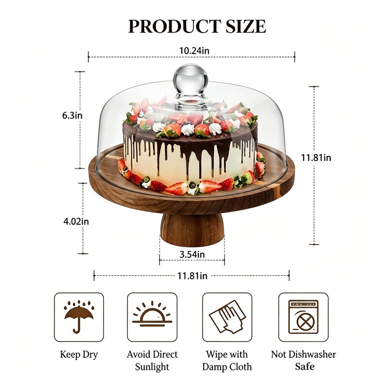 12" Acacia Wood Cake Stand with Lid - 2-in-1 Serving Tray & Charcuterie Board... gallery