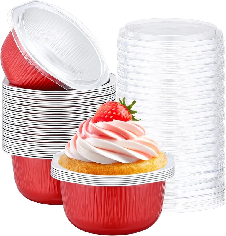 Disposable Baking Cups W/ Lids 50 Pack 15oz 445ml Aluminum Foil Ramekins 4 Inch