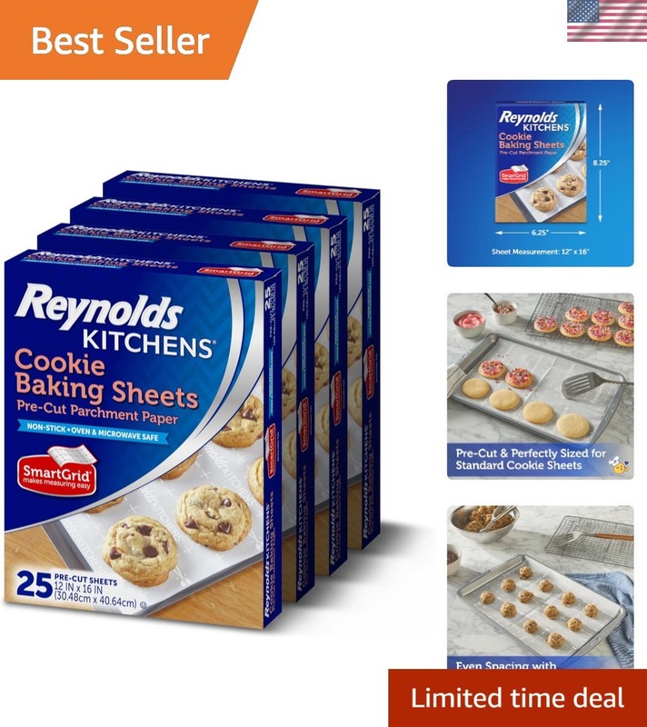 Kitchens Cookie Baking Sheets, Pre-Cut Parchment Paper, 25 Count per Pack Pac…