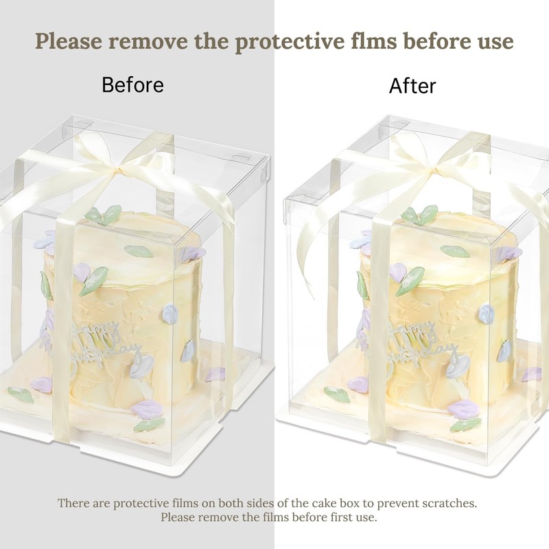3 Pcs Clear Gift Box with Ribbon 2-Layer 8.5x8.5x9 Inch, Transparent Cake Car... gallery
