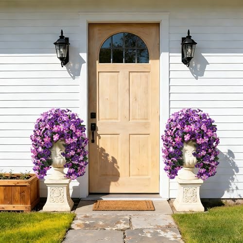 Artificial Flowers with Basket for Outdoors, 3pcs Faux 3 Pcs Purple Red gallery