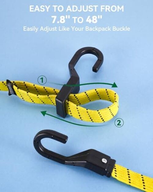 6 Pcs Flat Adjustable Bungee Cords with Hooks, 3X Faster to 48 Inch Yellow gallery