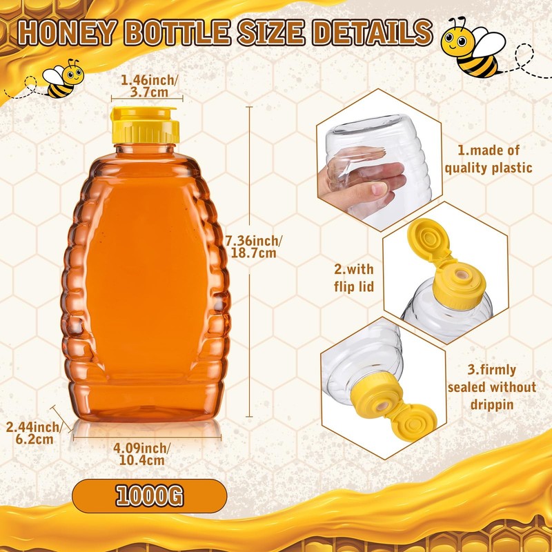 20 Pieces 32 oz Plastic Honey Jars Clear Bottles with Lids Flip Lid Dispenser gallery