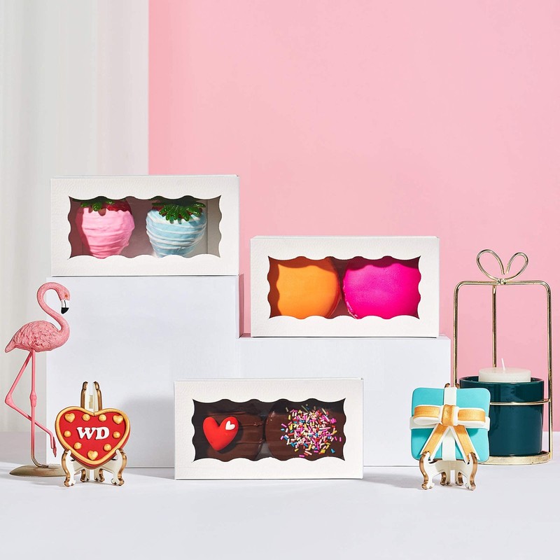 100 PCS Small Treat Boxes White Candy Box Window 4.17x2.16x1.37 Inch Macaron gallery