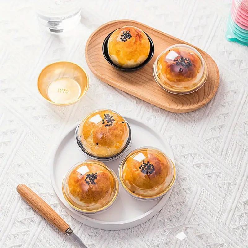 10PCS Round Pastry, Cupcake Spherical Box, Transparent Packaging(Gold) gallery