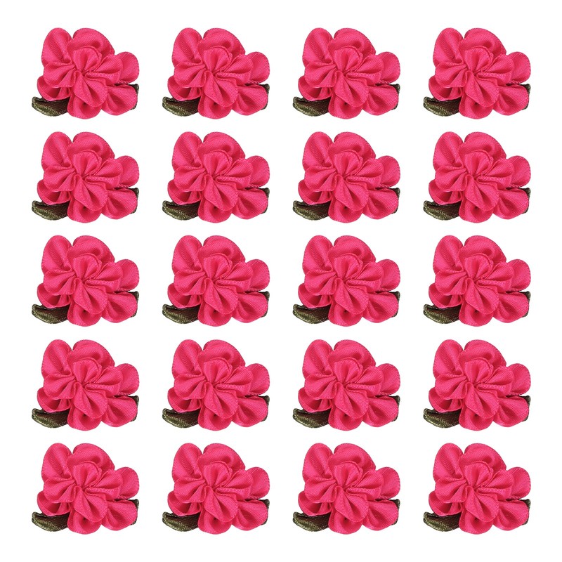 20Pcs 1″ Ribbon Flowers Bows Mini Satin Roses Flowers Rose Red