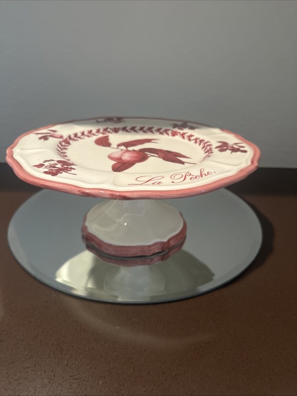 Italian Ceramic Company “Red original Fruits”-Cake Pedestal- Rare Find!