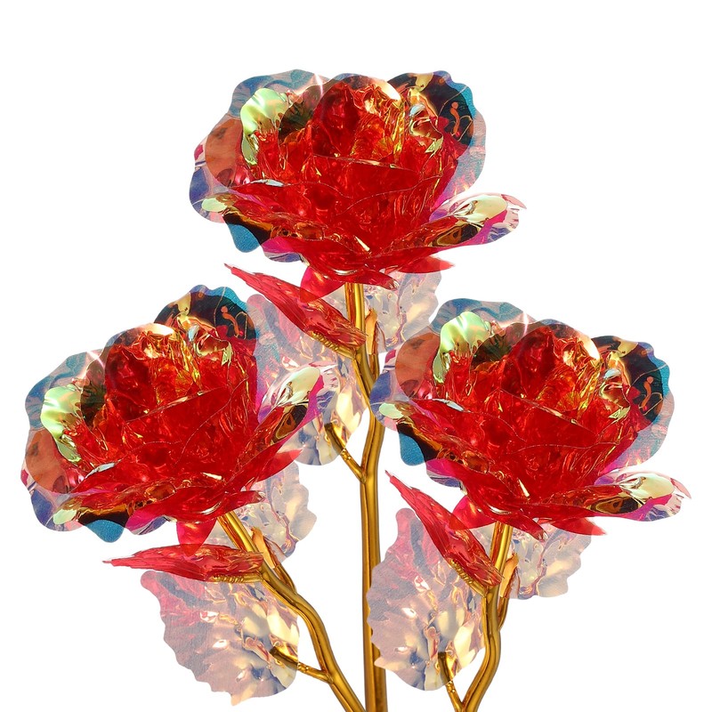 12 Pcs 24K Colorful Gold Rose, Artificial Roses Flowers, Red