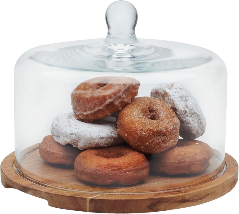 Acacia Wood Cake Stand with Lid, Ball Top Handle Cake Holder with Lid, Covere... gallery