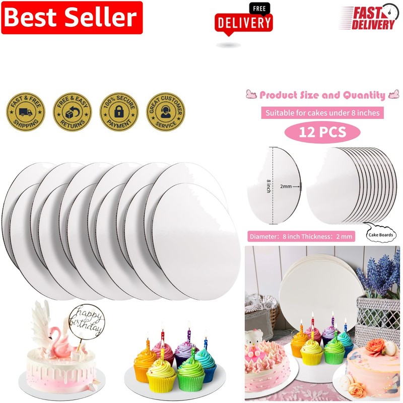 Elegant 8-inch White Cake Boards – 12 Pack Food-Grade, Oil-Proof & Sturdy Design