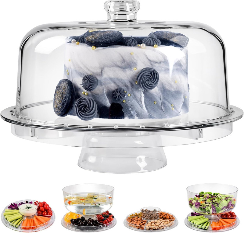 Cake Stand with Acrylic Dome Cover, 6-In-1 Multi-Purpose Cake Stand with Lid, 12 gallery