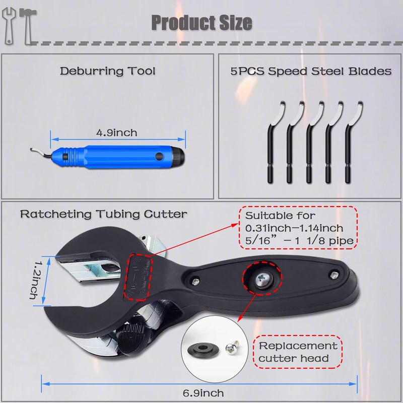 Ratcheting Tubing Cutter, Copper Pipe Cutter, Tubing Cutter 5/16" To 1 1/8", 2 i gallery