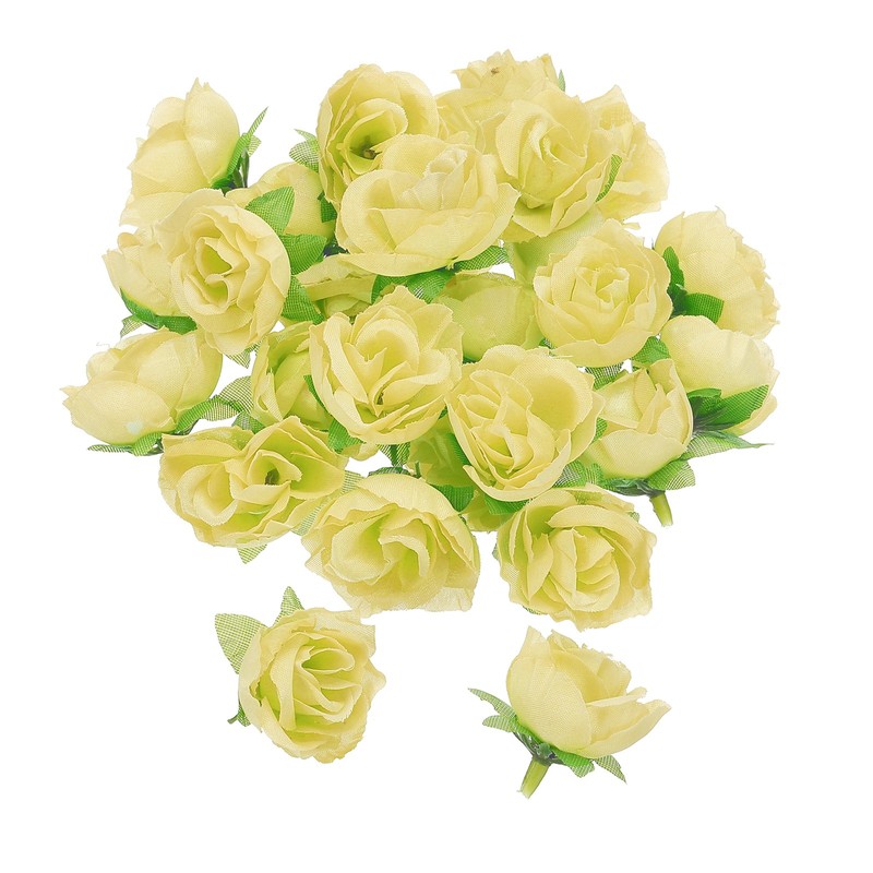 Mini Rose Artificial Flower Bulk 1.2 Inch, 50 Pcs Flower Head, Champagne