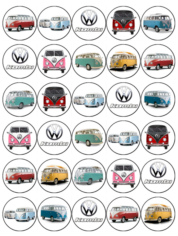 Retro Kombi Van Edible Wafer Cupcake Toppers | Car Theme Cake Decorations