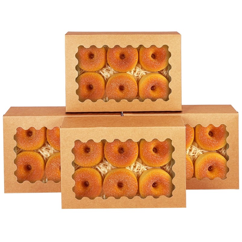 32 PCS Auto Pop Up Brown Cookie Box Window 12x8x2.5 Inch Pastry Bakery Fold