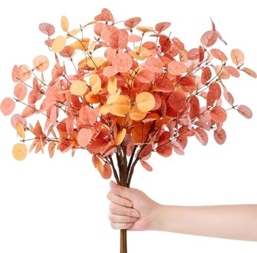 6 Pcs Fall Ecualyptus Leave Artifical Plants Decor 24" Autumn Fake Red gallery