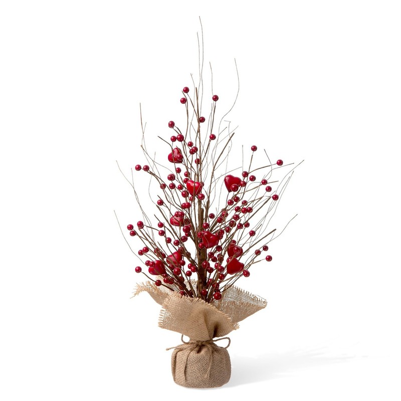 Glitzhome Valentine’s Day Artificial Red Berry Heart Blossom Tabletop Tree with