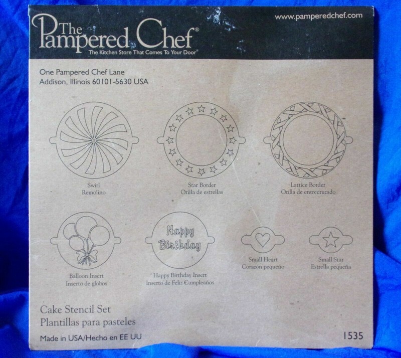 THE PAMPERED CHEF Cake Stencil Set #1535 w/ 7 Reusable Patterns gallery